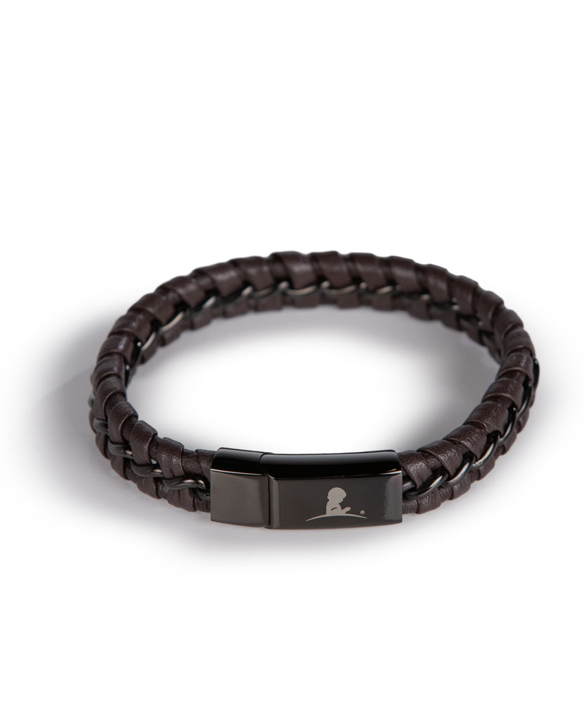 Dark Brown Braided Leather Logo Bracelet
